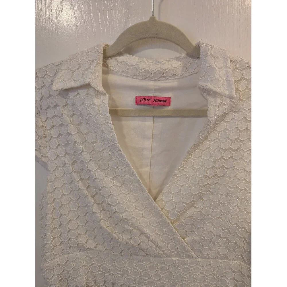 Vintage Betsey Johnson Dress - Cream - Eylet/Lace - Collared - Picture 6 of 8